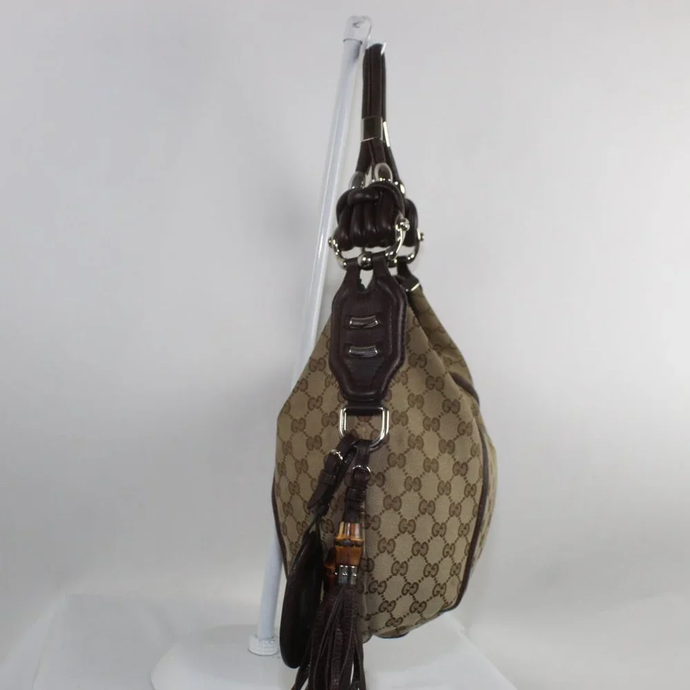 GUCCI Beige/Ebony GG Canvas Techno Horsebit Medium Hobo Bag - Picture 10 of 16
